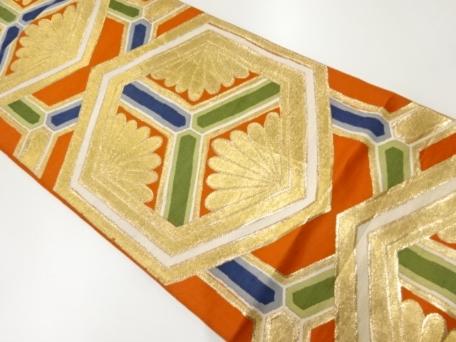 アンティーク　亀甲に花模様織出し袋帯（材料）